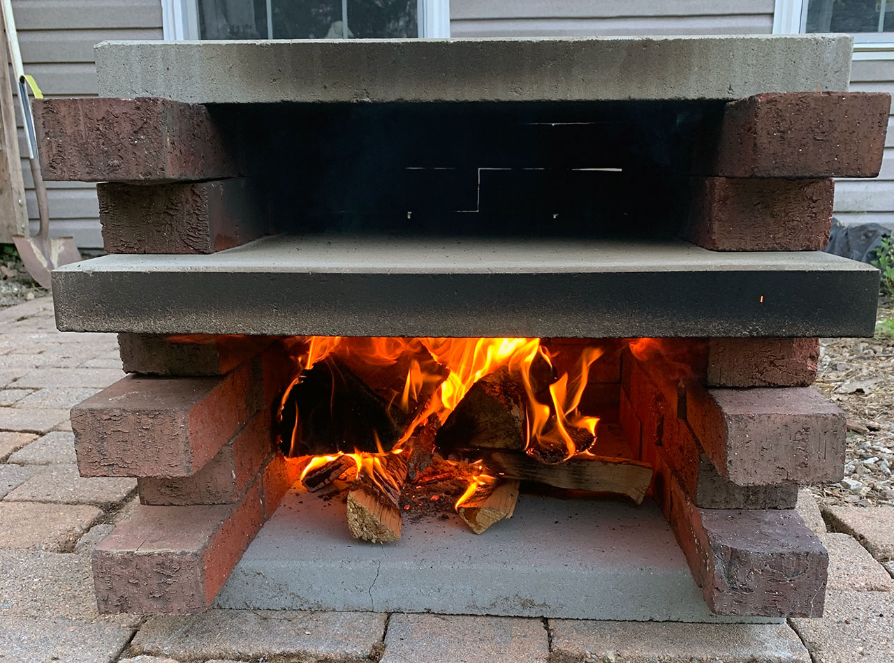 Wood fire in brick oven